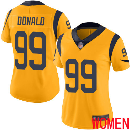 Los Angeles Rams Limited Gold Women Aaron Donald Jersey NFL Football #99 Rush Vapor Untouchable->women nfl jersey->Women Jersey